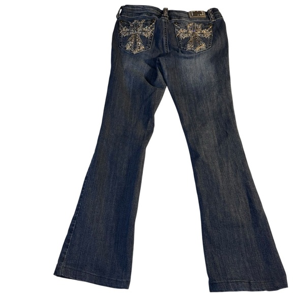 Grace in LA Girls JR Size 7 Blue Denim Jeans with Decorative Stitching Flare Leg - Picture 4 of 11